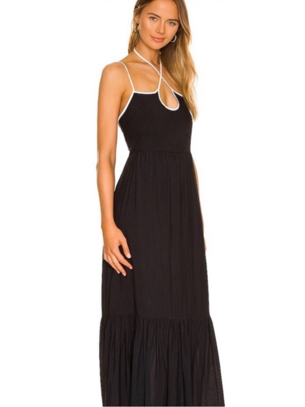 Black Halter Swim Collection Kellyann Maxi Dress with Contrast Trim